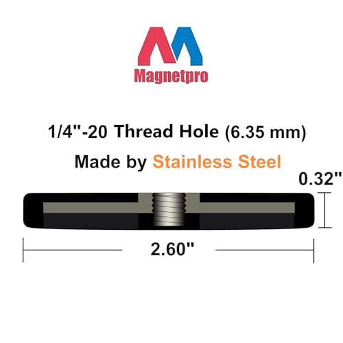Image of Magnetpro 2 Pieces Strong Rubber Coated Mounting Magnets 65 LB | Anti-Scratch & Anti Corrosion Over 65 LB Adhesive Power, 1 /4 inch-20 Stainless Steel Thread Hole with Bolts for PTZ, Camera