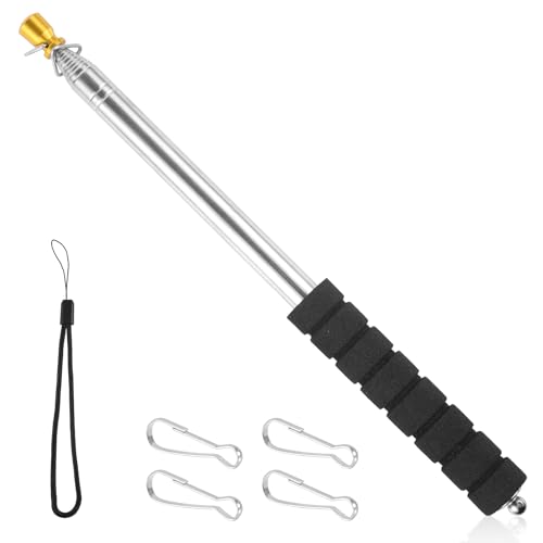 NQEUEPN Telescopic Handheld Flagpoles, 9.8ft Telescopic Handheld Flagpoles with Clips Collapsible Black Flag Pole Pointer for Festival Portable Extendable Tour Guide Flag Teaching Pointer Stick