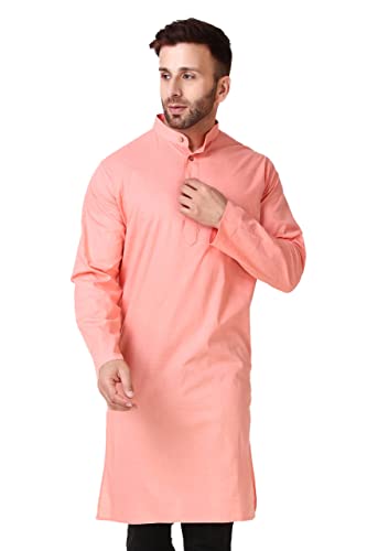 In-Sattva Men's Indian Classic Banded Collar Pure Cotton Long Kurta Tunic