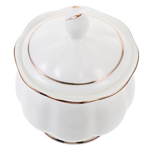 FUNOMOCYA Ceramic Sugar Bowl with Lid Elegant Household Spice Jar for Sugar Stylish Edge Design for Home Shop Decor Easy to Clean