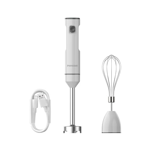 POYOCOM Draadloze staafmixer met TYPE-C-kabel, garde voor smoothies, milkshakes, hummus, babyvoeding en soepen, wit