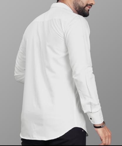 Image of Hamron Men's Cotton Casual Shirt, Regular Fit, White, Full Sleeve, Single Pocket, Classic Collar