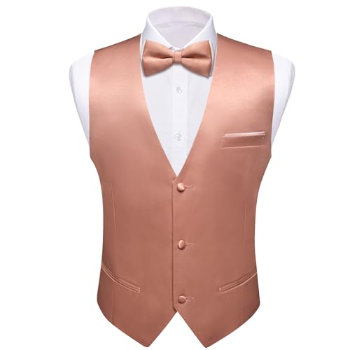 Image of Barry.Wang Mens Suit Vest Bow Tie Set 4PCS Formal V-neck Slim Fit Casual Solid Color Waistcoat Wedding Party Tuxedo