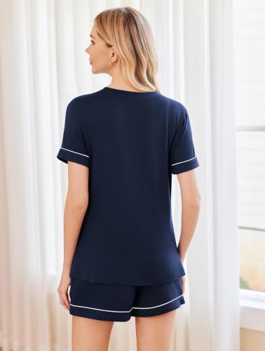Image of Ekouaer Pajama Sets for Women 2 Piece Short Sleeve Lounge Shorts Set