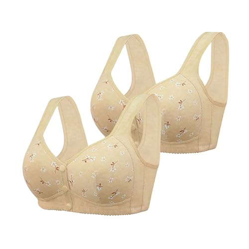 Bustier - Conjunto de 2 piezas de ropa interior fruncida para mujer con pechos grandes y suaves y agradables al tacto, con hebilla frontal abierta, amarillo, 50