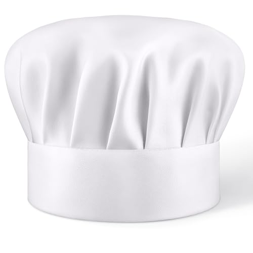 Vancle Kochmütze Unisex für Erwachsene Klassische Weiße Bäckermütze aus Polyester Höhe 22 cm Verstellbar mit Gummibund für Kopfumfang 56-60 cm (1 Stück)