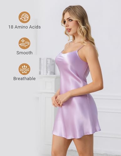Image of THXSILK Women's Silk Nightgown, 100% Real 19 Momme Mulberry Silk Sleepwear Round Neck Spaghetti Strap Chemise Nightdress