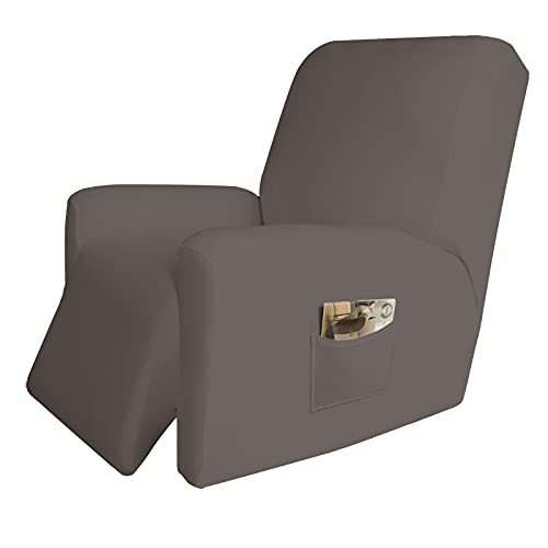 Image of Easy-Going 4 Pieces Microfiber Stretch Recliner Slipcover - Spandex Soft Fitted Sofa Couch Cover, Washable Furniture Protector with Elastic Bottom for Kids, Pet(Recliner, Taupe)