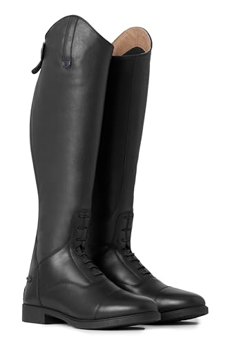 HORZE Rover Women's Synthetic Leather Classic Tall Field Riding Boots | Water-Resistant with Laces and Rear Zipper - Black - 10R