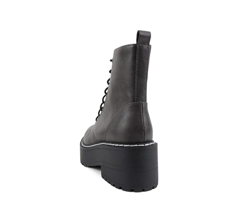 Image of Soda FLING Women Chunky Lug Sole Lace up Fashion Combat Ankle Boot w /Side Zipper