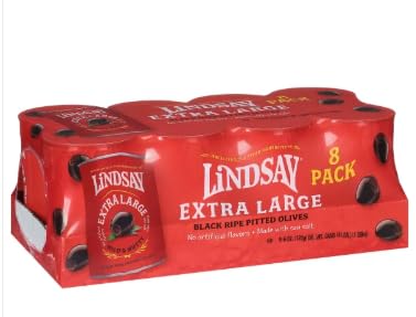 LINDSAY Extra Large Black Ripe Pitted Olives With Sea Salt No Artificial Flavors Kosher Pitted NON GMO 6 oz Cans (8 Pack)