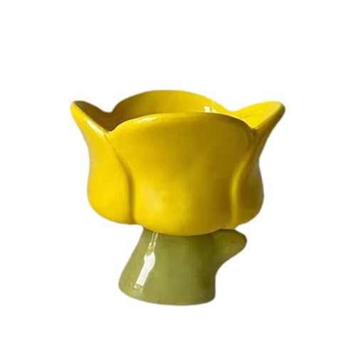 Ioensy Ice Cream Cup, Milkshake Glasses, Ceramic, Cute Decorative Storage Goblet Sundae Cups Dessert Bowl for Milk Smoothie Sundaes, Yellow Tulips Cup