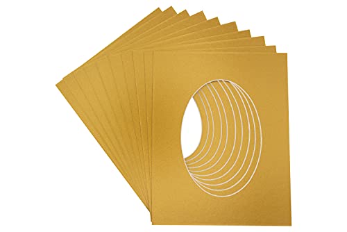 CountryArtHouse Metallic Gold Acid Free 5x7 Oval Picture Frame Mat with White Core Bevel Cut for 4x6 Pictures - Fits 5x7 Frame - Pack of 1 Matboard Show Kit with Acid Free Backing & Clear Bag