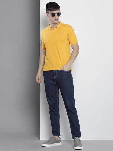 Image of The Indian Garage Co Men Slim Fit Solid Polo Neck Half Sleeves Tshirt