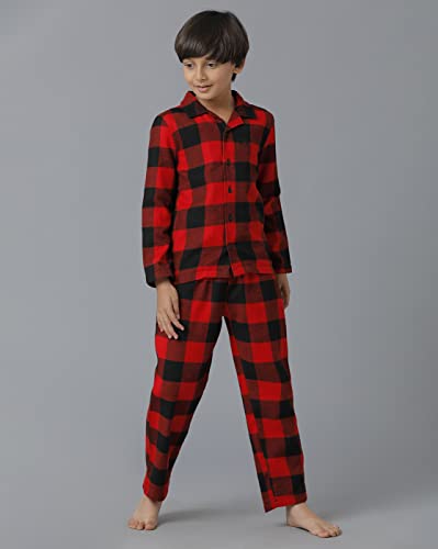 Image of Under Fourteen Boys Cotton Night Suit Set | Soft Breathable 2Pcs Sleepwear /Nightwear /Sleepsuit /Loungewear Co-Ord | Checks Top & Pyjama | Elastic Waist & Pockets | Multicolor Pajama Party & Gifting Set