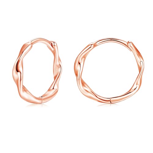 Loutade Ohrringe Rose Gold, 925 Sterling Silber Twisted Ohrringe Creolen, Hypoallergen 14mm Rose Gold Schlafen Knorpel Kreolen, Leicht Kleine Kreis Endless Huggie Creolen für...