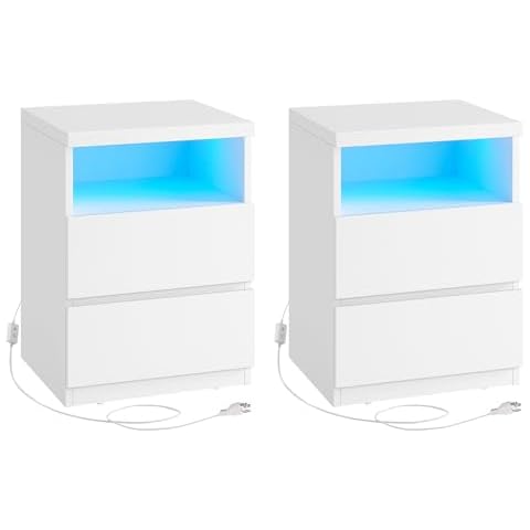 VASAGLE Set of 2 Nightstands with LED Light Cover