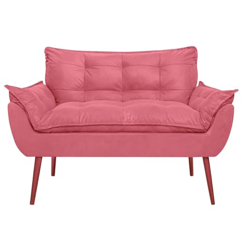 Namoradeira Opala 2 Lugares Retrô Suede Luxo - Sofá Compacto Pés Palito Madeira Maciça - Ideal Sala Estar/Recepção/Consultório (VIT DECOR) (Rose)