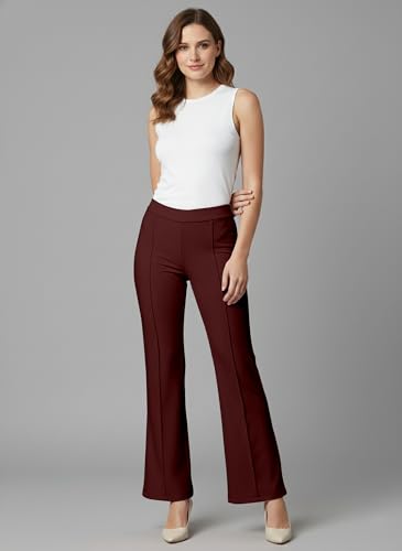Image of Mehrang Cotton Blend Bootcut Parallel Trouser Pants for Women Regular Fit, Bellbottom Straight Pants for Womens