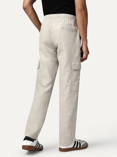 Image of Urbano Fashion Men's Straight Fit Linen Cargo Pants with 6 Pockets
