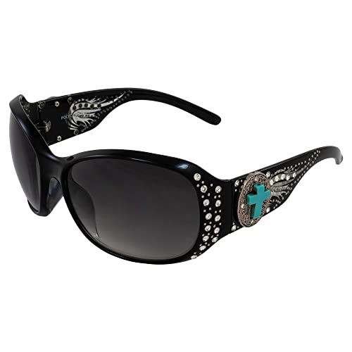 Rodeo Queen Ruth Women’s Fashion Sunglasses Black Frame w/Bling Rhinestones & Smoke Gradient Lens