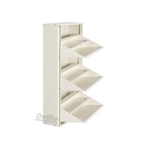 Image of DELITE KOM AIRO 24 inch 6 Shelf Double Decker Metal Shoe Rack Wall Mount for Home with Lock | Air-Vent Panels Keep Shoes Odour-Free | 18 Shoes /30 Slippers | 1Yr Warranty | 41x24x8 Ivory | DIY