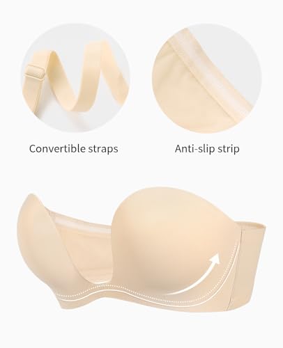 YANDW Plunge Strapless Push Up Bras for Women Padded Non Slip Deep U Shape Low Cut Convertible Seamless Bra Underwire4