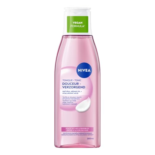 NIVEA Tonique Douceur, lotion tonique visage enrichie en huile d&rsquo;Amande et eau purifiée, nettoyant pour peaux sèches & sensibles, soin visage femme, 200 ml