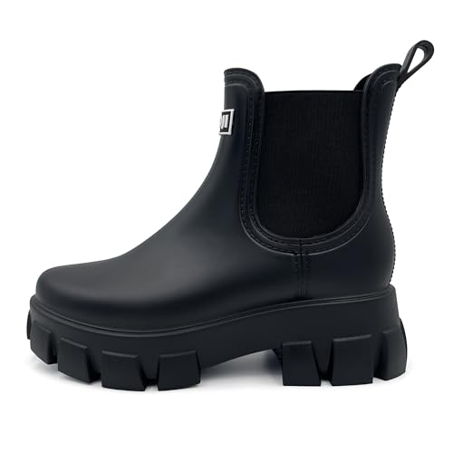 Image of Amoji Unisex Ankle Chelsea Rain Platform Rubber Waterproof Boots 917