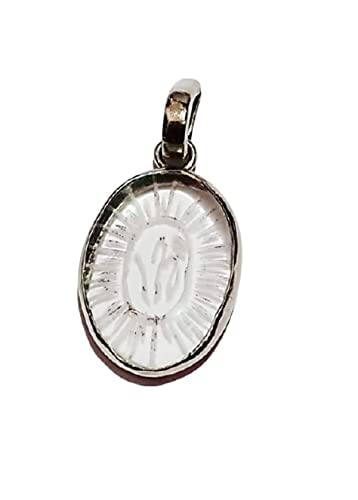 Gemperor(MORIE GEMS) Original Crystal Sphatik Gemstone Pendant with engraving Sun with Om Weight 9.25+ ratti Panch Dhatu Silver Coated for Men and Women