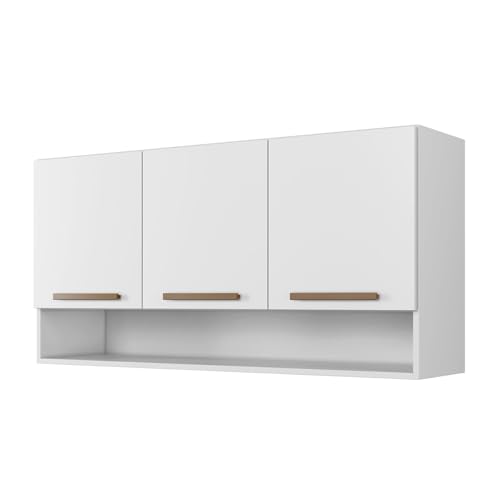 Armário Aéreo Suspenso Multiuso de Parede 3 Portas Plus (Branco)