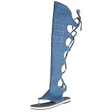 KISSASA Womens Denim Flat Lace Up Knee High Thong Gladiator Sandals Summer Boots Blue Size 7.5