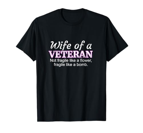 Wife of A Veteran Military Support Husband T-Shirt Flower T-Shirt