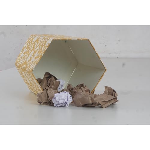 Image of Floral Hand Block Printed 3.3 Gallon Decorative Waste Basket - Eco-Friendly Cardboard Trash Can, Plastic-Free & Sustainable, Perfect for Christmas and Housewarming Gifts (1, Brown White FLOWAR)