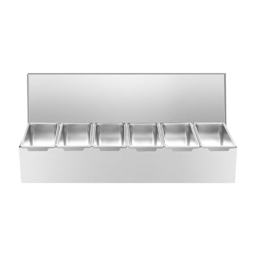 Velosh Gewürzbox 6 Gitter X 450ml Edelstahl Zutatenbehälter | Beilagenbehälter | Pizza Zutatenbehälter | Topping Station | Gewürz Behälter Gastronomie Mixen Wechselbar Zutatenbox & Deckel