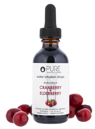 Image of Pure Inventions Water Enhancer Drops - Refreshing and Delicious - Antioxidants, Electrolytes - No Sugar, Calories, or Artificial Sweeteners - Cranberry and Elderberry (60 Servings)