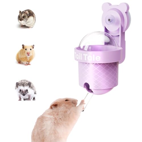SUSOO Leak-Proof Hamster Water Bottle with Vacuum Silent Drinking Water design,2-in-1 Hook and Suction Cup Design for Wire Cage and Acrylic Small Animal Water Dispenser Cage Accessorie (Purple, 110ML)