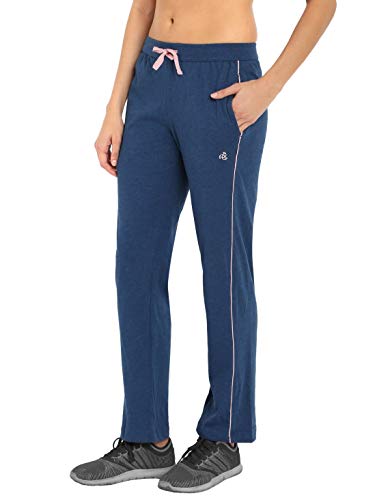 Image of Jockey 1305 Women's Super Combed Cotton Rich Relaxed Fit Mid Rise Trackpants with Contrast Side Piping and Pockets