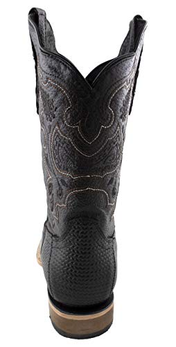 Men's Rodeo Cowboy Boots Genuine Leather Braided Print Square Toe3