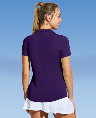 Image of MIER Women's Golf Polo Shirts Collared V Neck Short Sleeve Tennis Shirt, Dry Fit, Moisture Wicking