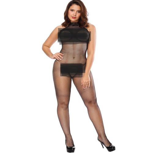 Body Sexy Femme érotique Ouvert Entrejambe Dentelle Combinaison Femme Moulante Transparente Collant Resille Bodystocking Filet Catsuit Bretelles Babydoll...
