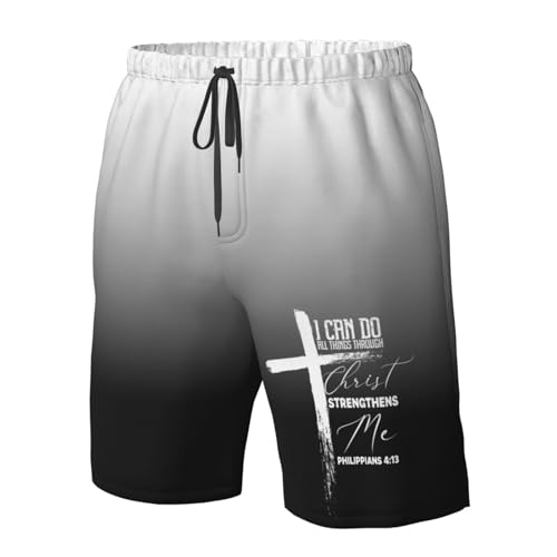 Mens Swim Trunks Religious Bible Verse Cross Christian Philippians 4 13 Board Shorts,Hawaii Beach Shorts,4