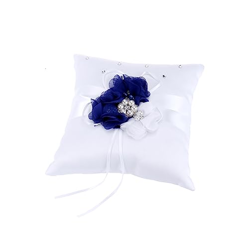 TOPPERFUN Flower Ring Pillow for Wedding 20x20cm Ring Bearer Pillow Chic Pearl Flower Design