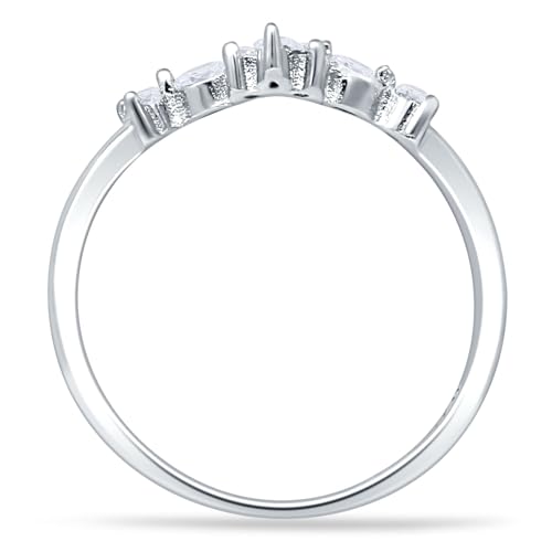 Blue Apple Co. Minimalist 7.5mm Half Eternity Band V Midi Chevron Ring Marquise & Round Cubic Zirconia Wedding Bands For Women 925 Sterling Silver Gifts For Her3