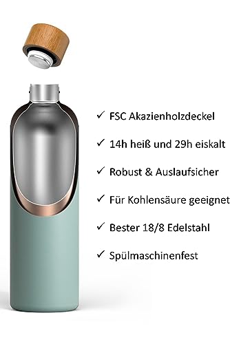 Edelstahl Trinkflasche 1 Liter ohne Plastik von T&N