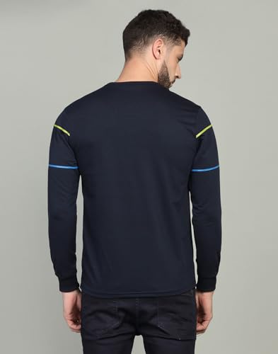 Image of INKKR Striped Men's Round Neck Navy Full Sleeve T-Shirt