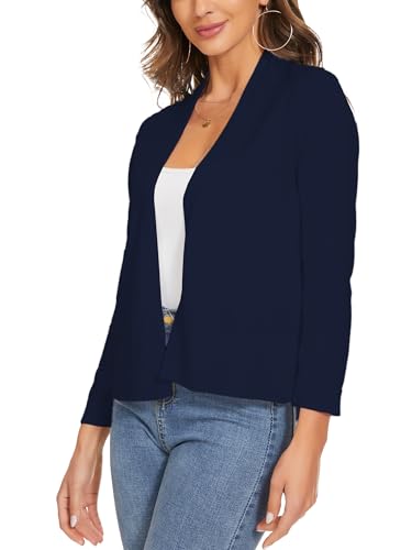 Women's 3/4 Sleeve Cardigan Knit Sweaters Cropped Open Front Shrug3