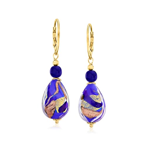 Ross-Simons Italian Blue and Goldtone Murano Glass Drop Earrings in 18kt Gold Over Sterling