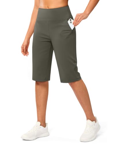 14" Long Shorts for Women Knee Length Capris(Sage,S)