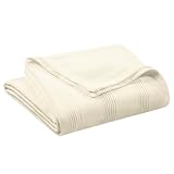 Ivory 100% Cotton Queen Size Blanket | Super Soft Breathable Lightweight Throw | All-Season Knit | Luxury Hotel Style | Easy Care